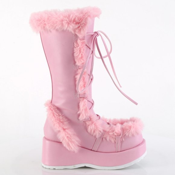 Y2K Platform Faux Fur Trim Lace Up Boots - Picture 1 of 5